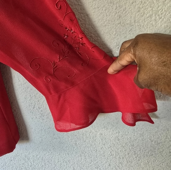 Plaza South Blazer Jacket Women Sz P14 Red Embroidered Flare Sleeves Button Up - Picture 10 of 13